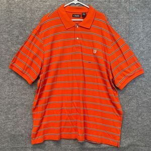 NWT CHAPS Polo Shirt Men's 4XB Orange Navy Striped Short Sleeve Cotton Collared